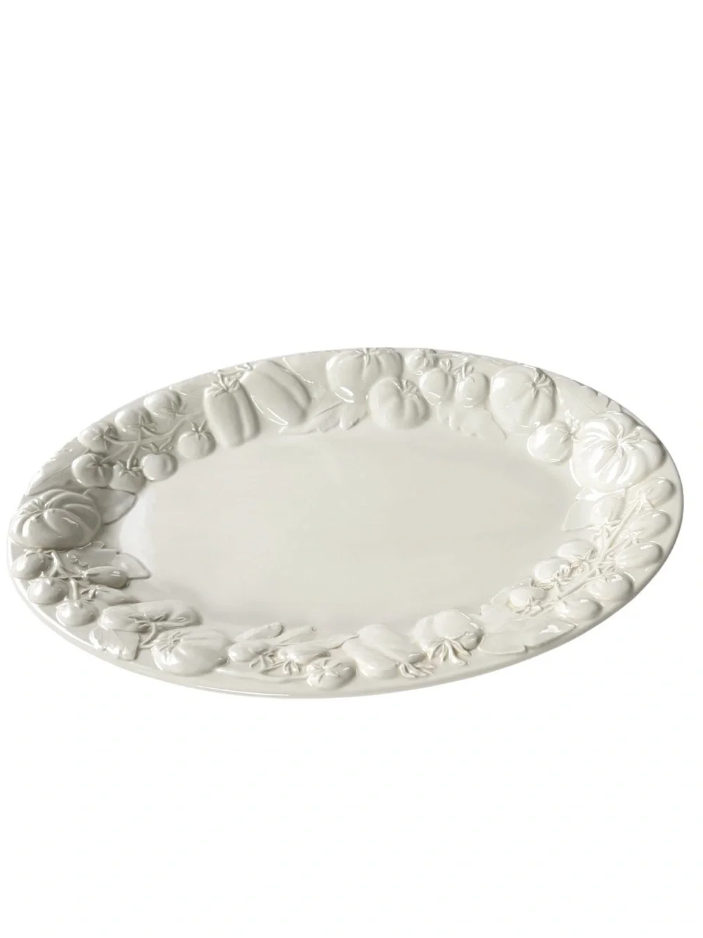 Williams Sonoma Italy 19” Embossed Vegetable Garden Oval Serving Platter White